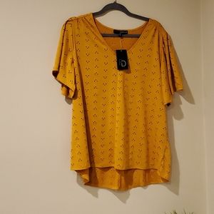 Fred David Womens Eyelet design mustard yellow top